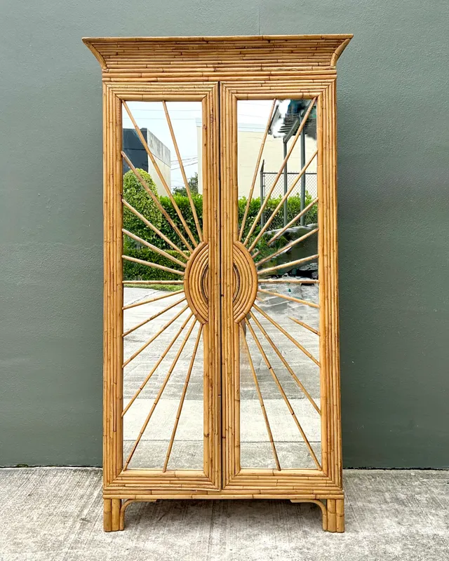 Vintage Rattan Sunburst Cabinet — additional photo 3