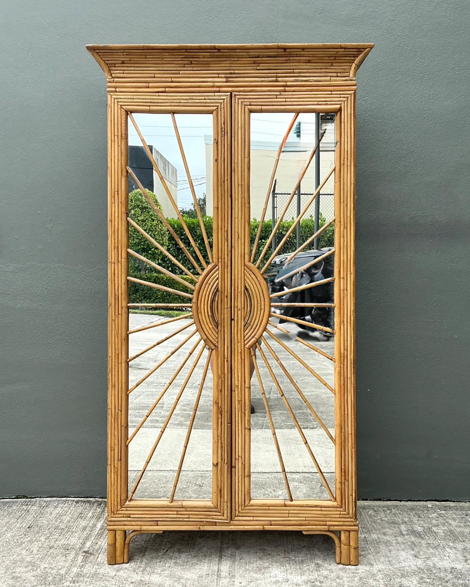 Vintage Rattan Sunburst Cabinet — additional photo 1