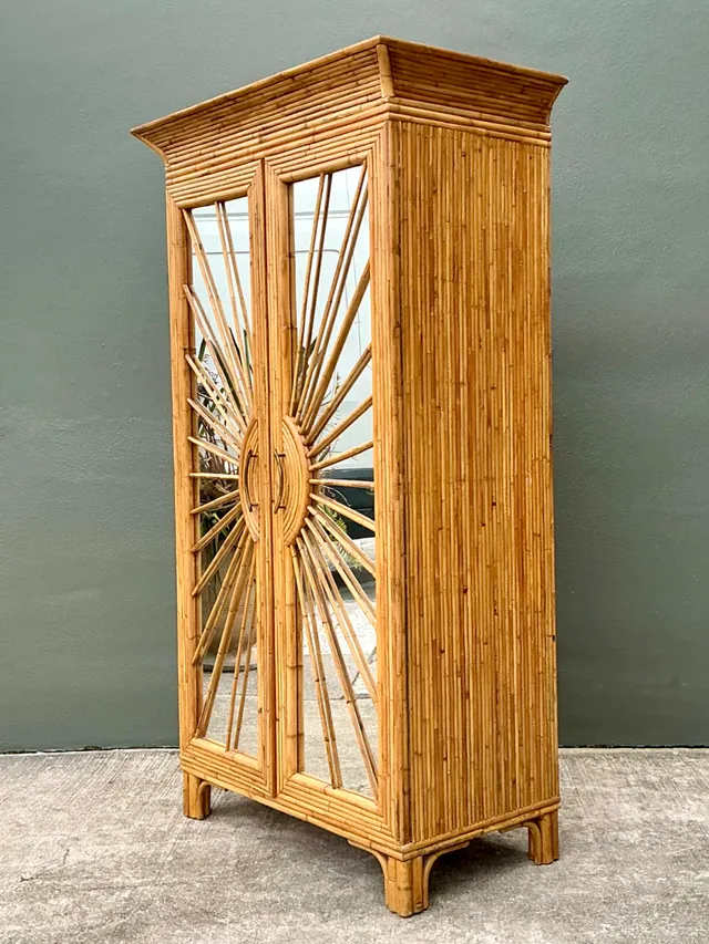Vintage Rattan Sunburst Cabinet — additional photo 2