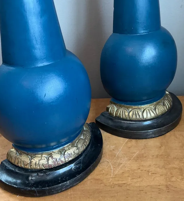 Vintage Blue Gilt Accented Table Wood Half Lamps - Pair — additional photo 2