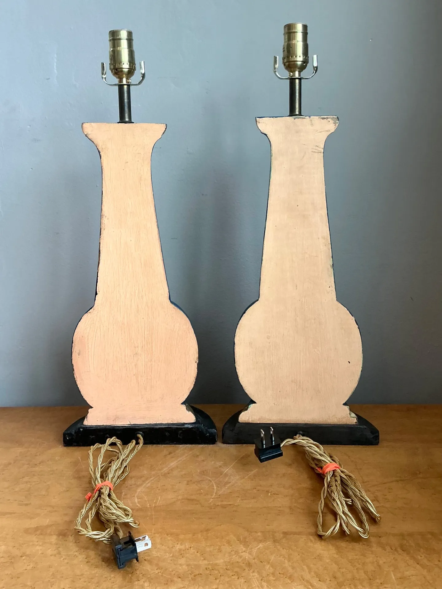 Vintage Blue Gilt Accented Table Wood Half Lamps - Pair — additional photo 4