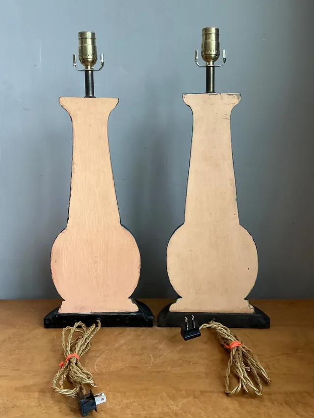 Vintage Blue Gilt Accented Table Wood Half Lamps - Pair — additional photo 7