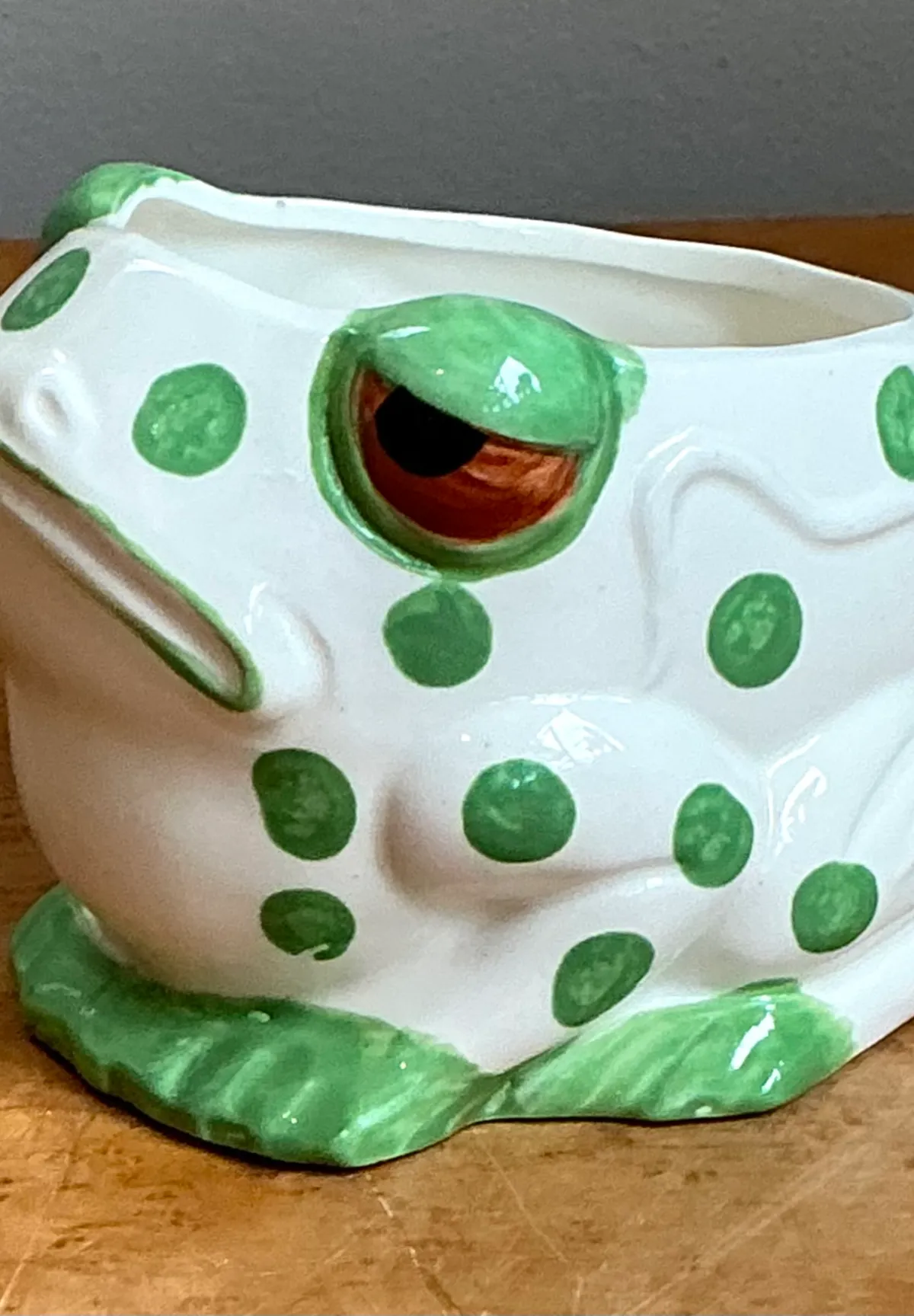 Vintage Green Polka Dot Frog Planter — additional photo 4