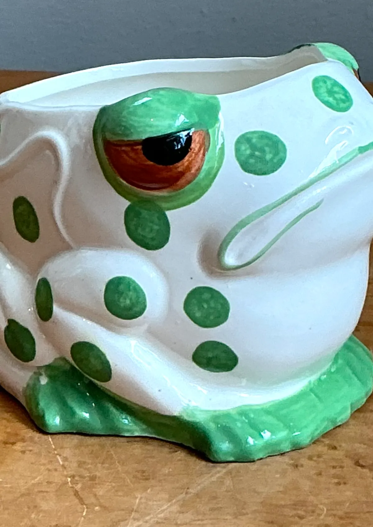 Vintage Green Polka Dot Frog Planter — additional photo 3