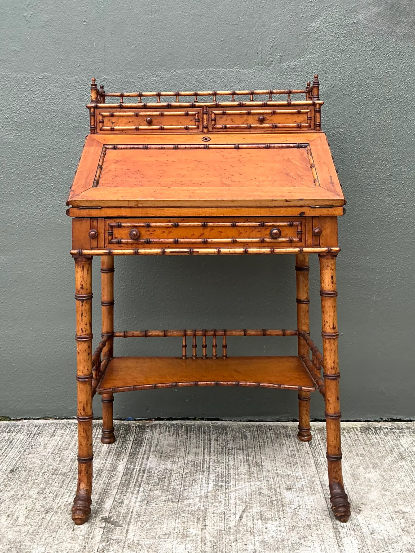 Antique Faux Bamboo Wood Secretary Desk — additional photo 6