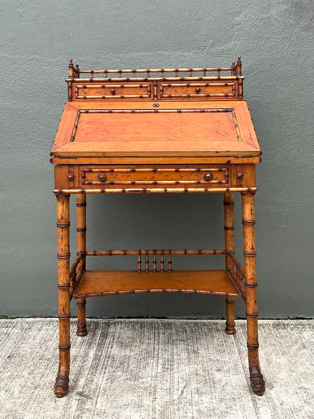 Antique Faux Bamboo Wood Secretary Desk — additional photo 6