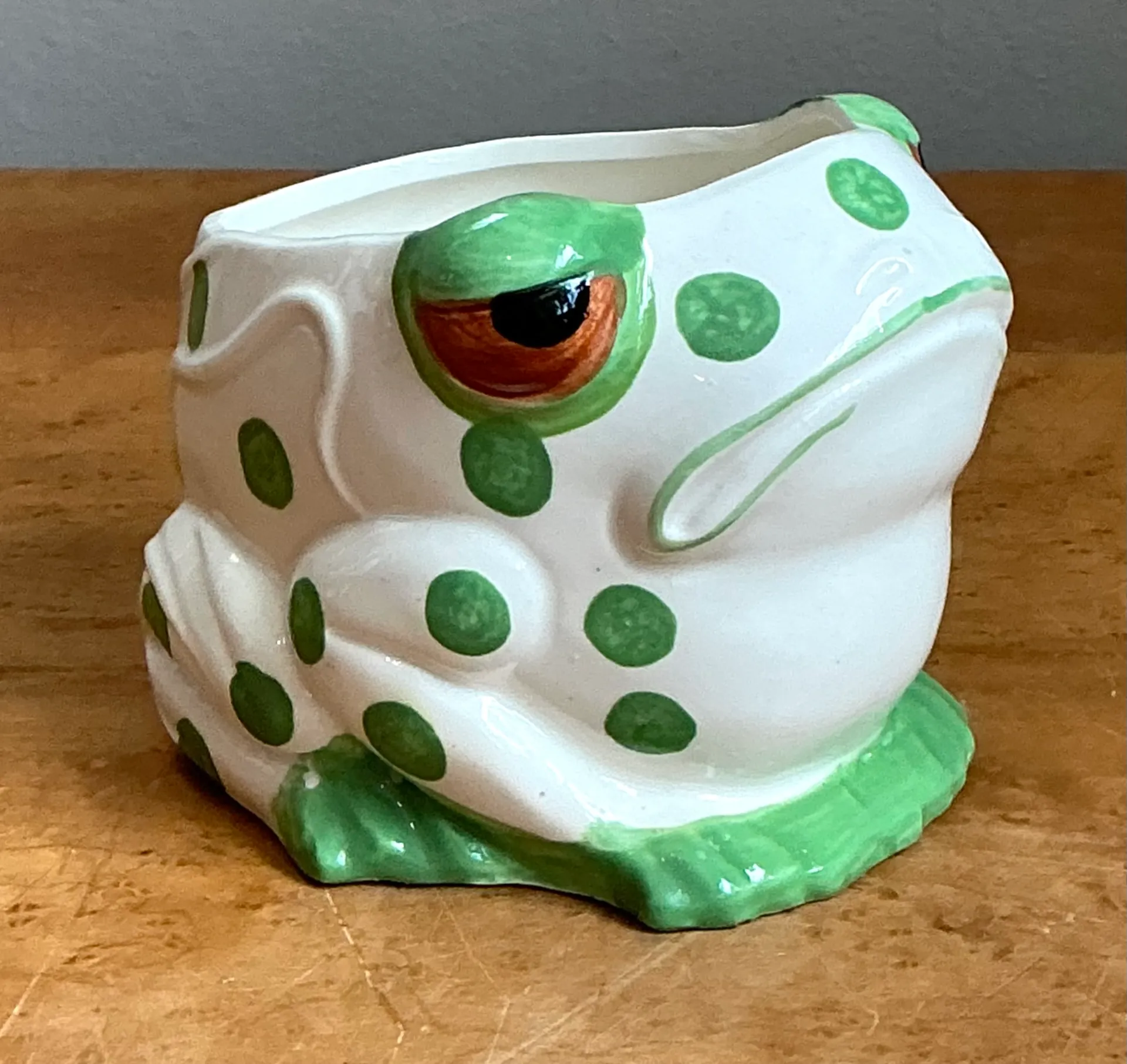 Vintage Green Polka Dot Frog Planter — additional photo 2