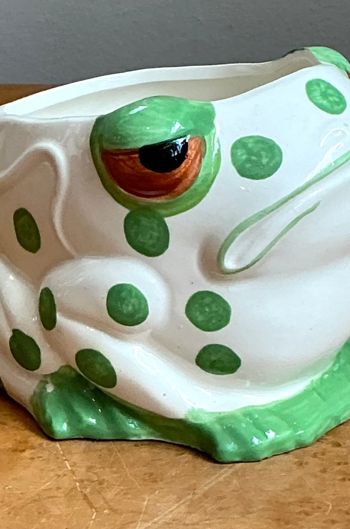 Vintage Green Polka Dot Frog Planter — additional photo 2