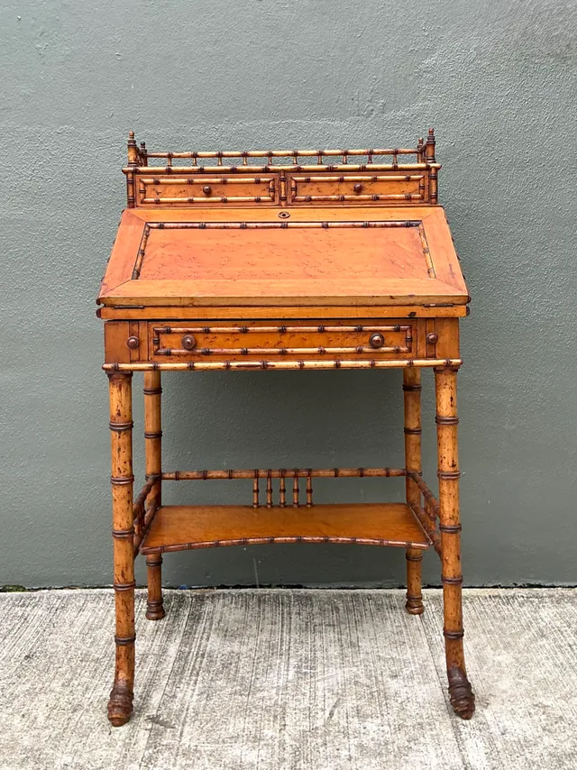 Antique Faux Bamboo Wood Secretary Desk — additional photo 7