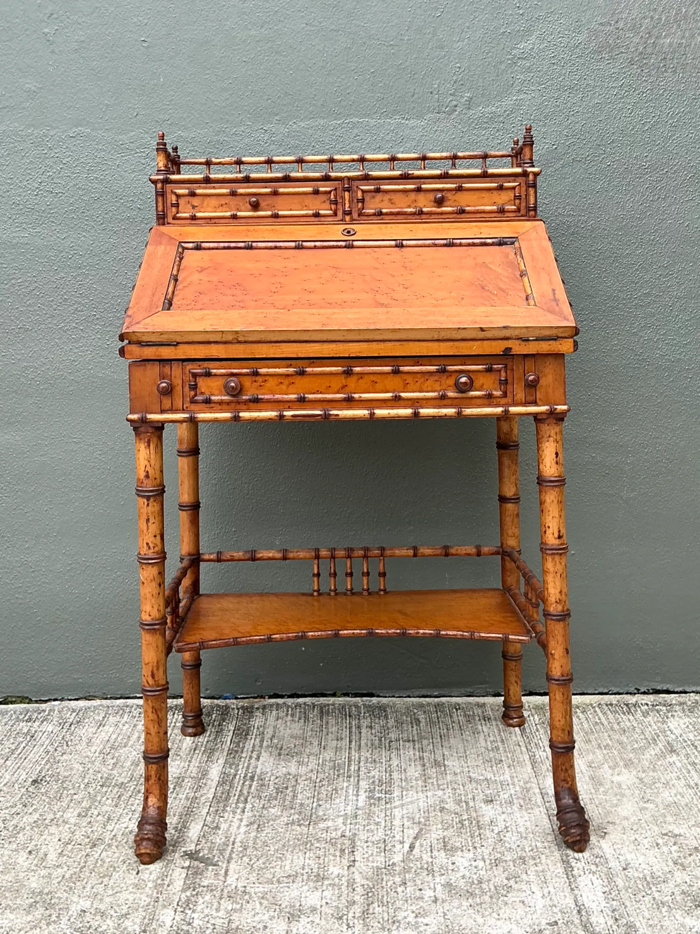Antique Faux Bamboo Wood Secretary Desk — additional photo 1