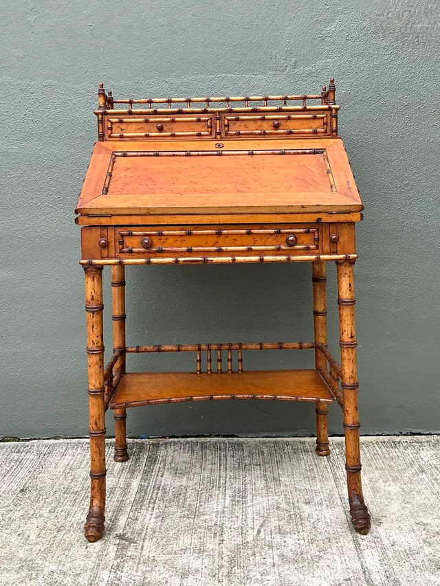 Antique Faux Bamboo Wood Secretary Desk — additional photo 1