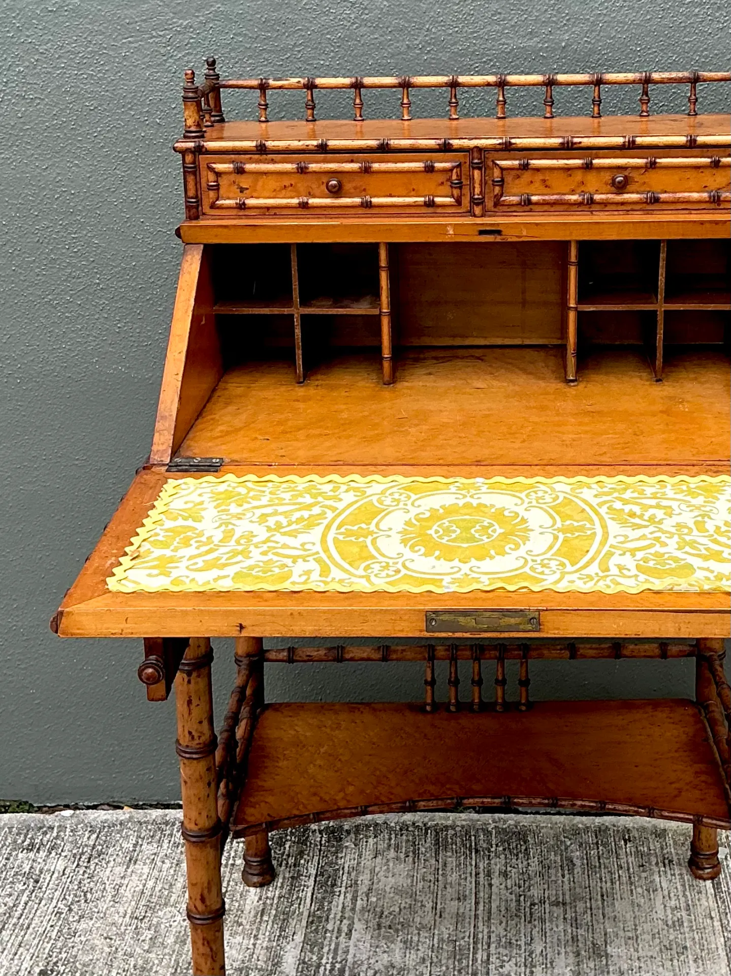 Antique Faux Bamboo Wood Secretary Desk — additional photo 5