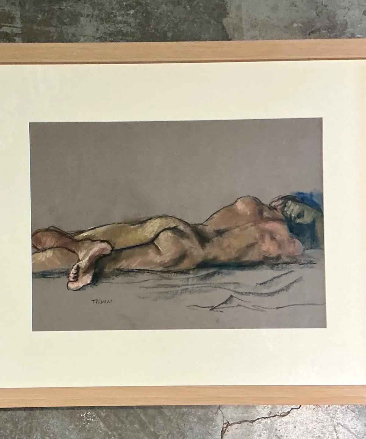 Vintage Framed Reclining Nude Pastel Drawing — additional photo 4