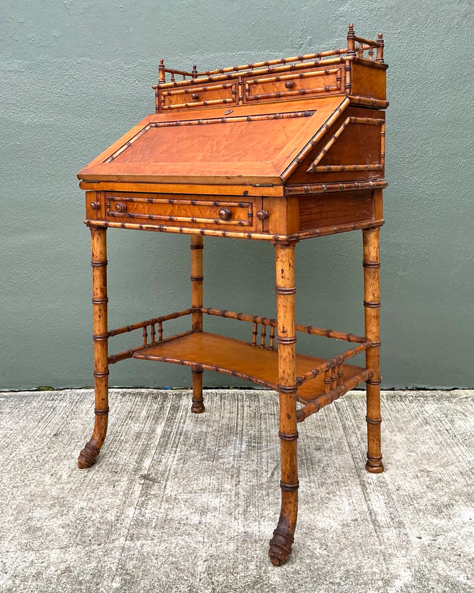 Antique Faux Bamboo Wood Secretary Desk — additional photo 2