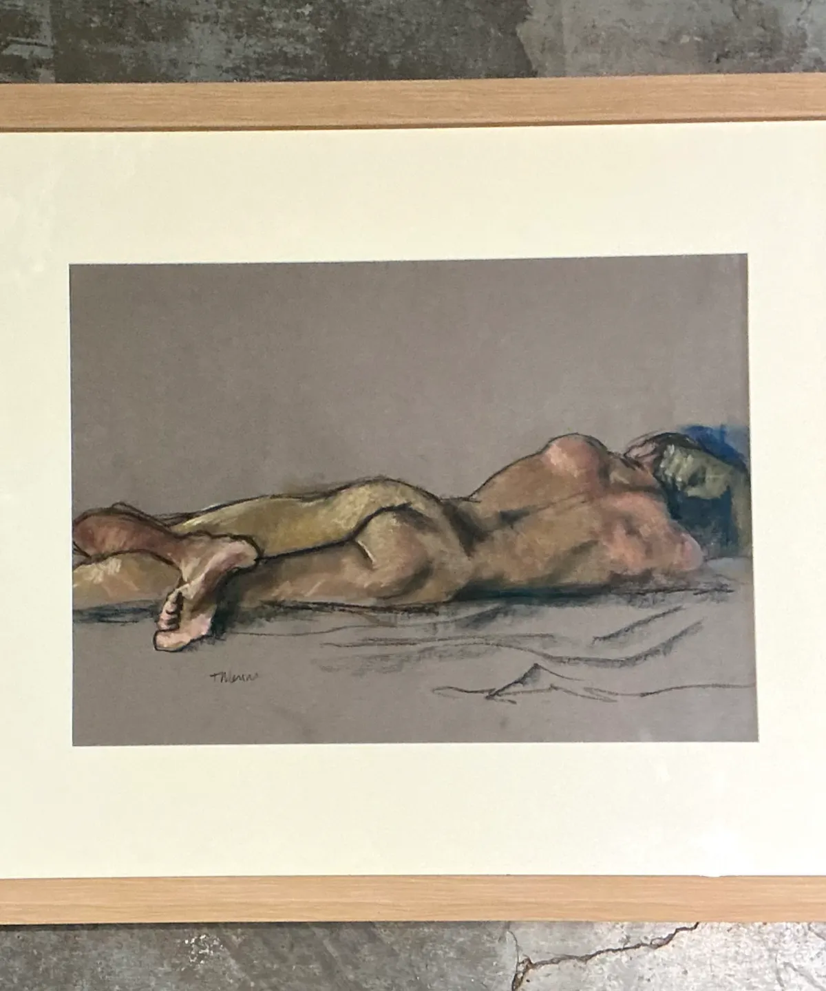 Vintage Framed Reclining Nude Pastel Drawing — additional photo 7