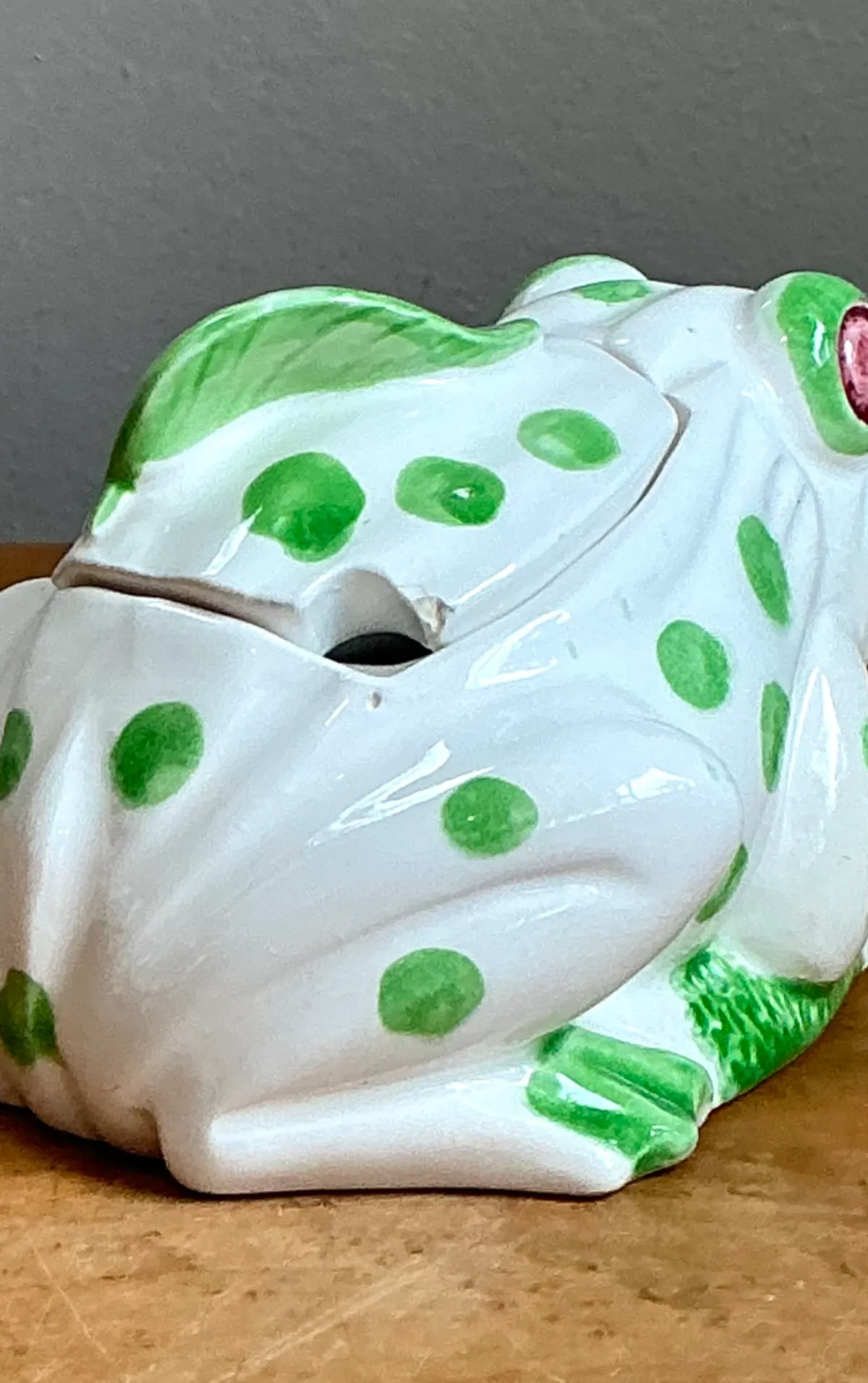 Vintage White and Green Frog Ceramic Sugar Bowl
