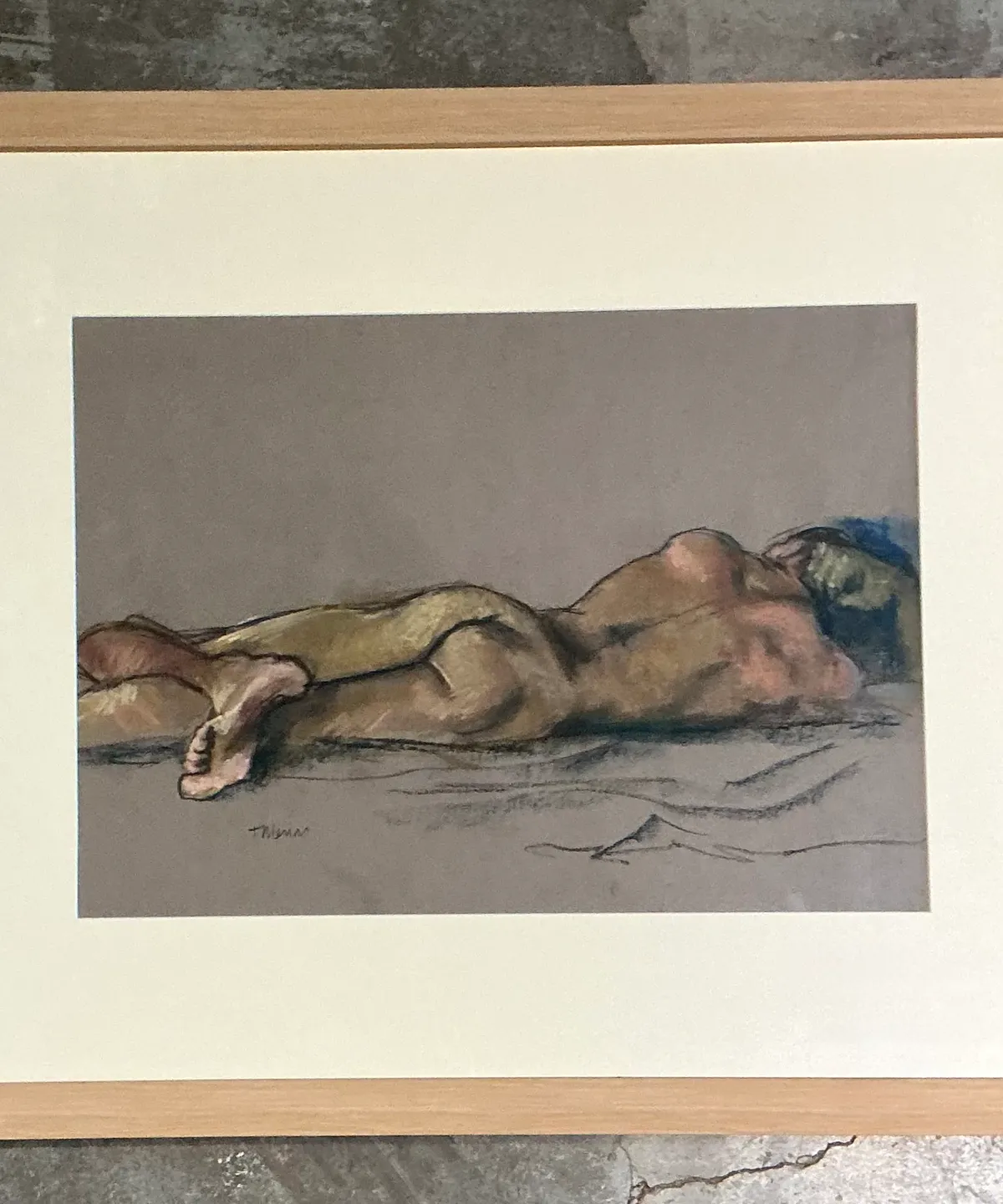Vintage Framed Reclining Nude Pastel Drawing — additional photo 8