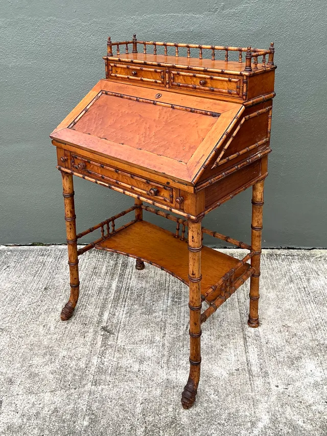 Antique Faux Bamboo Wood Secretary Desk — additional photo 4