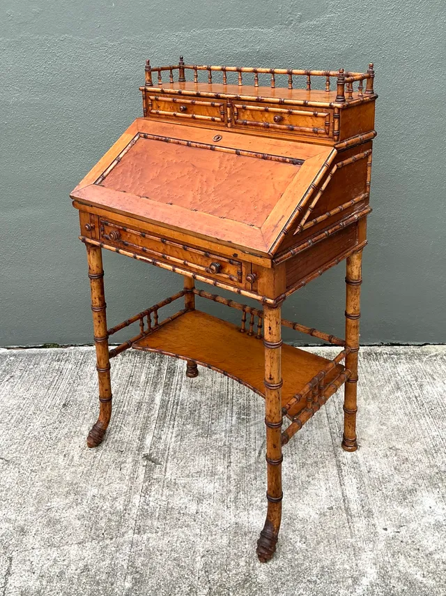 Antique Faux Bamboo Wood Secretary Desk — additional photo 8