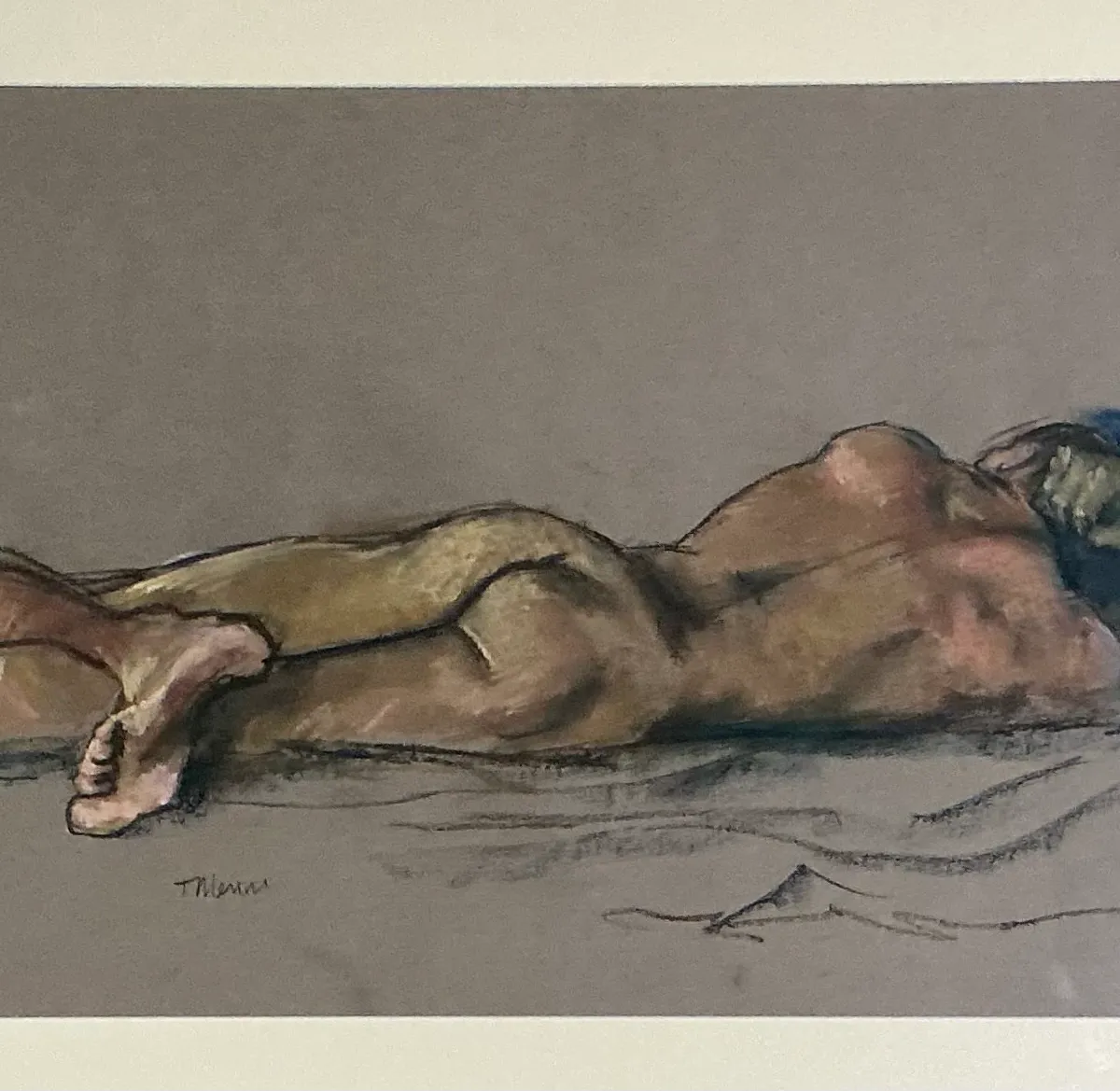 Vintage Framed Reclining Nude Pastel Drawing — additional photo 5