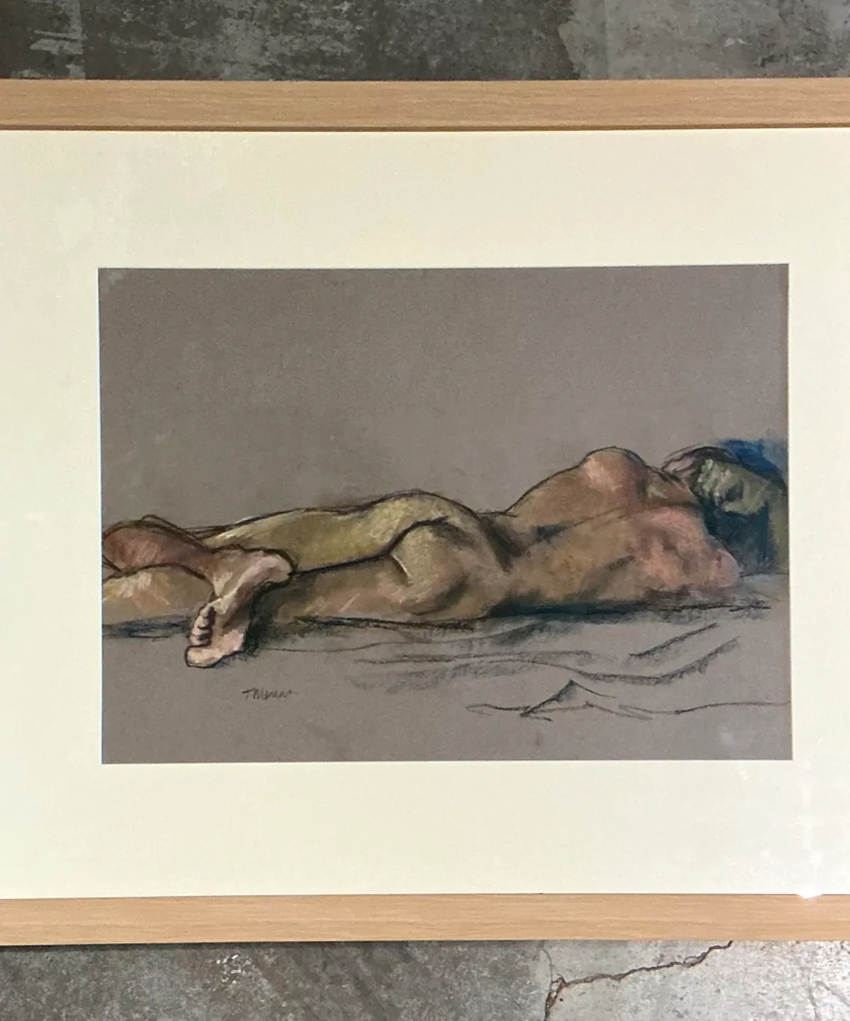 Vintage Framed Reclining Nude Pastel Drawing — additional photo 6