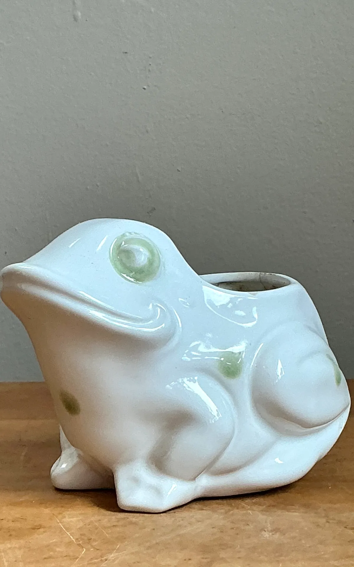 Vintage White Frog Ceramic Planter — additional photo 3