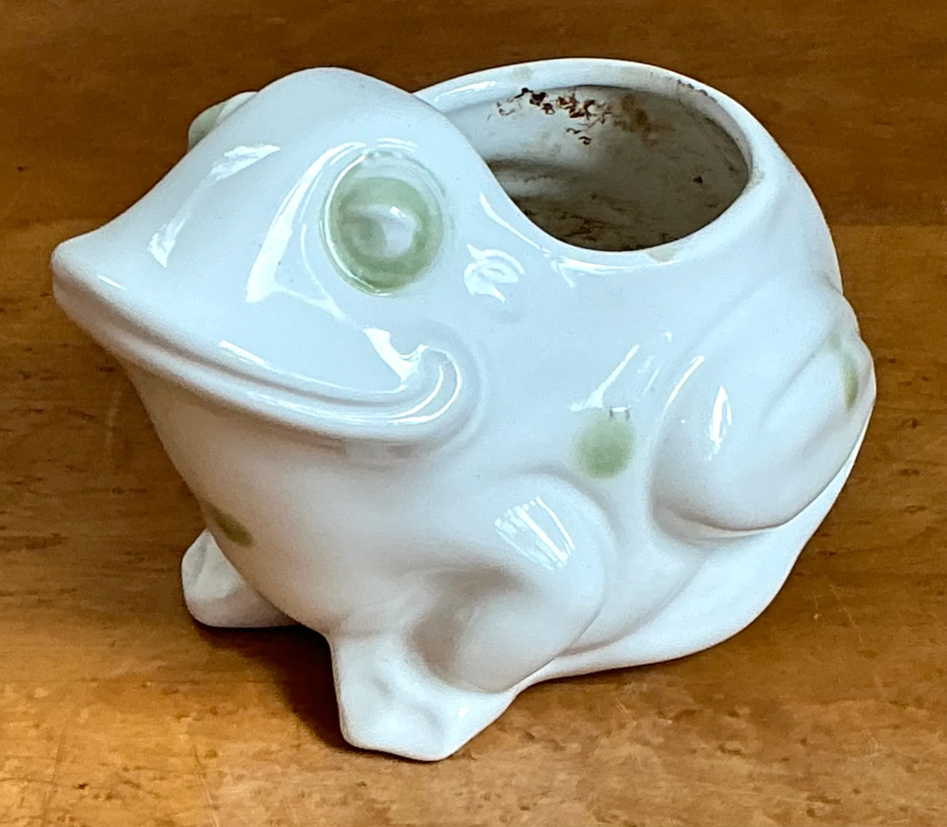 Vintage White Frog Ceramic Planter — additional photo 1