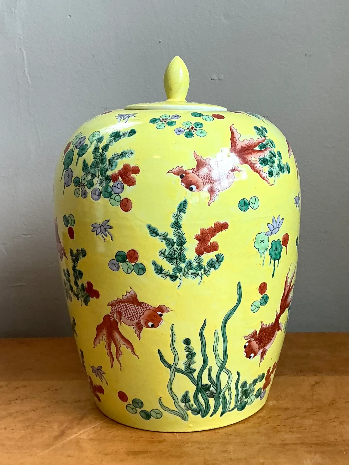 Vintage Yellow Ceramic Fish Motif Jar — additional photo 8