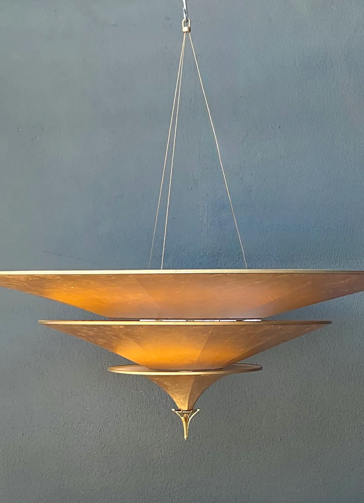 Vintage Italian Fortuny “Icaro” Three Tiered Gold Fiber Chandelier — additional photo 8