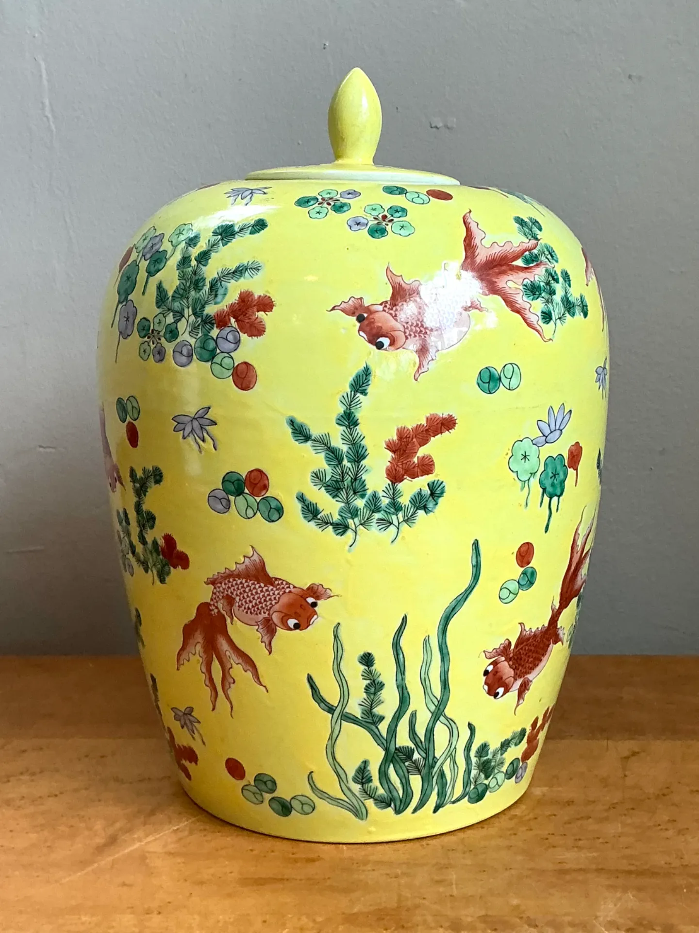 Vintage Yellow Ceramic Fish Motif Jar — additional photo 2