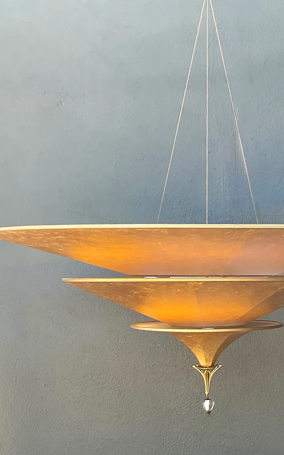 Vintage Italian Fortuny “Icaro” Three Tiered Gold Fiber Chandelier — additional photo 4