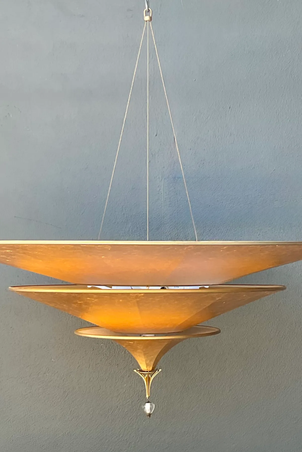 Vintage Italian Fortuny “Icaro” Three Tiered Gold Fiber Chandelier — additional photo 6