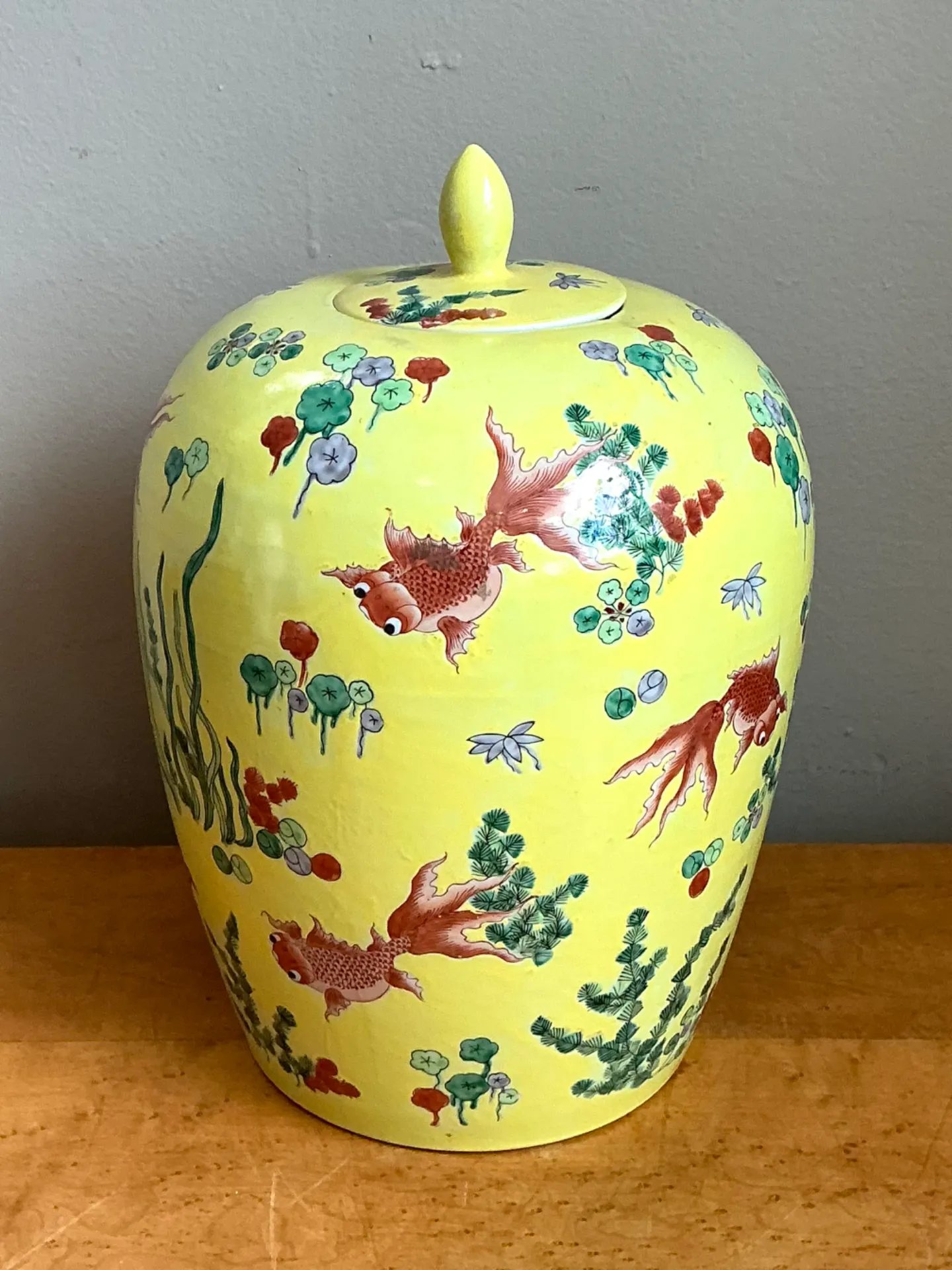 Vintage Yellow Ceramic Fish Motif Jar — additional photo 6