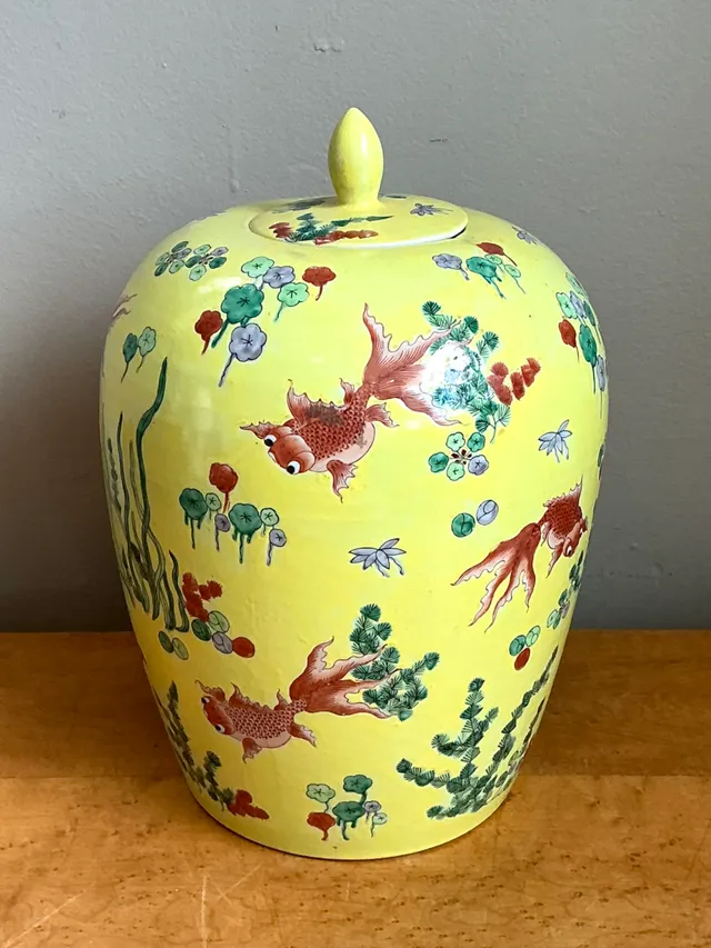 Vintage Yellow Ceramic Fish Motif Jar — additional photo 6