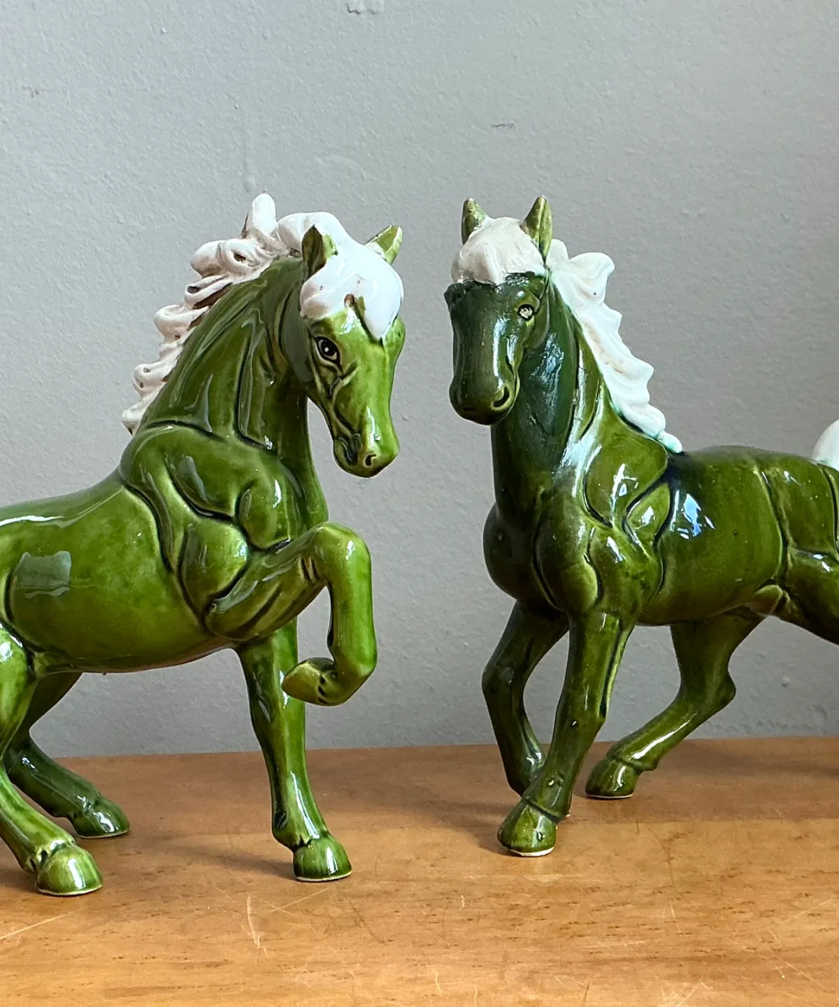 Vintage Green Ceramic Horse Figurines