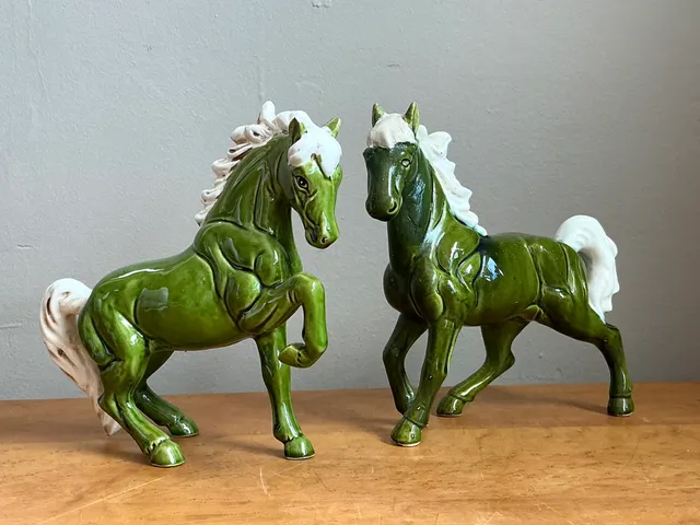 Vintage Green Ceramic Horse Figurines — additional photo 1