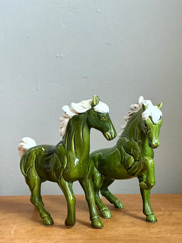 Vintage Green Ceramic Horse Figurines — additional photo 2