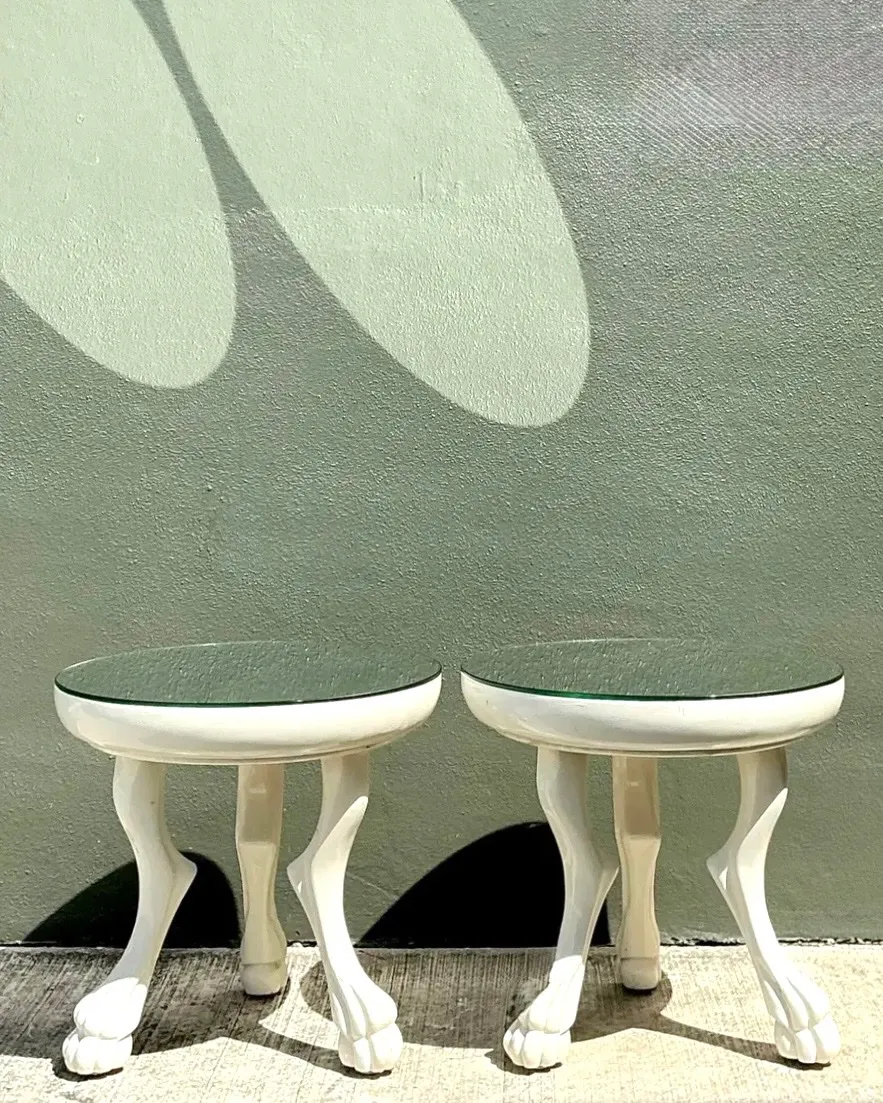Vintage White Lacquer Paw Foot Tables After John Dickinson - A Pair — additional photo 6
