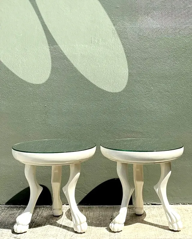 Vintage White Lacquer Paw Foot Tables After John Dickinson - A Pair — additional photo 6