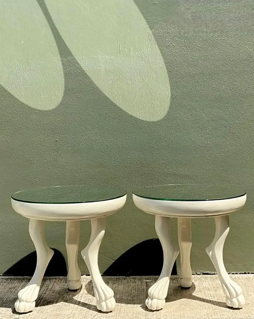 Vintage White Lacquer Paw Foot Tables After John Dickinson - A Pair — additional photo 4
