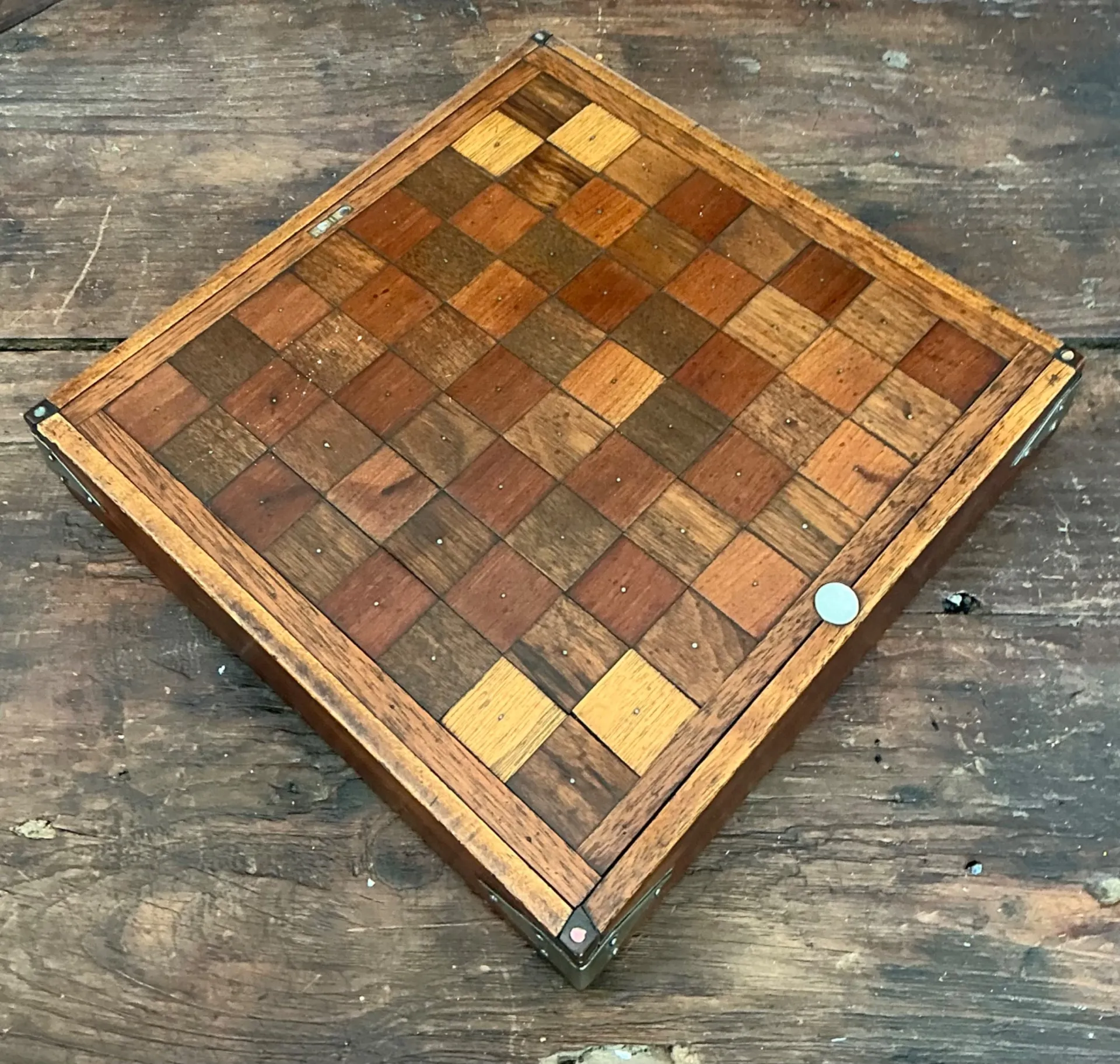 Vintage Wooden Chessboard with Metal Accents — additional photo 1