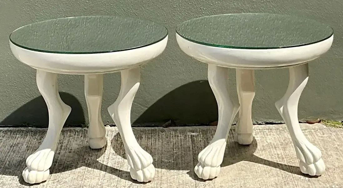 Vintage White Lacquer Paw Foot Tables After John Dickinson - A Pair — additional photo 2