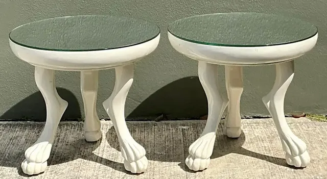 Vintage White Lacquer Paw Foot Tables After John Dickinson - A Pair — additional photo 2