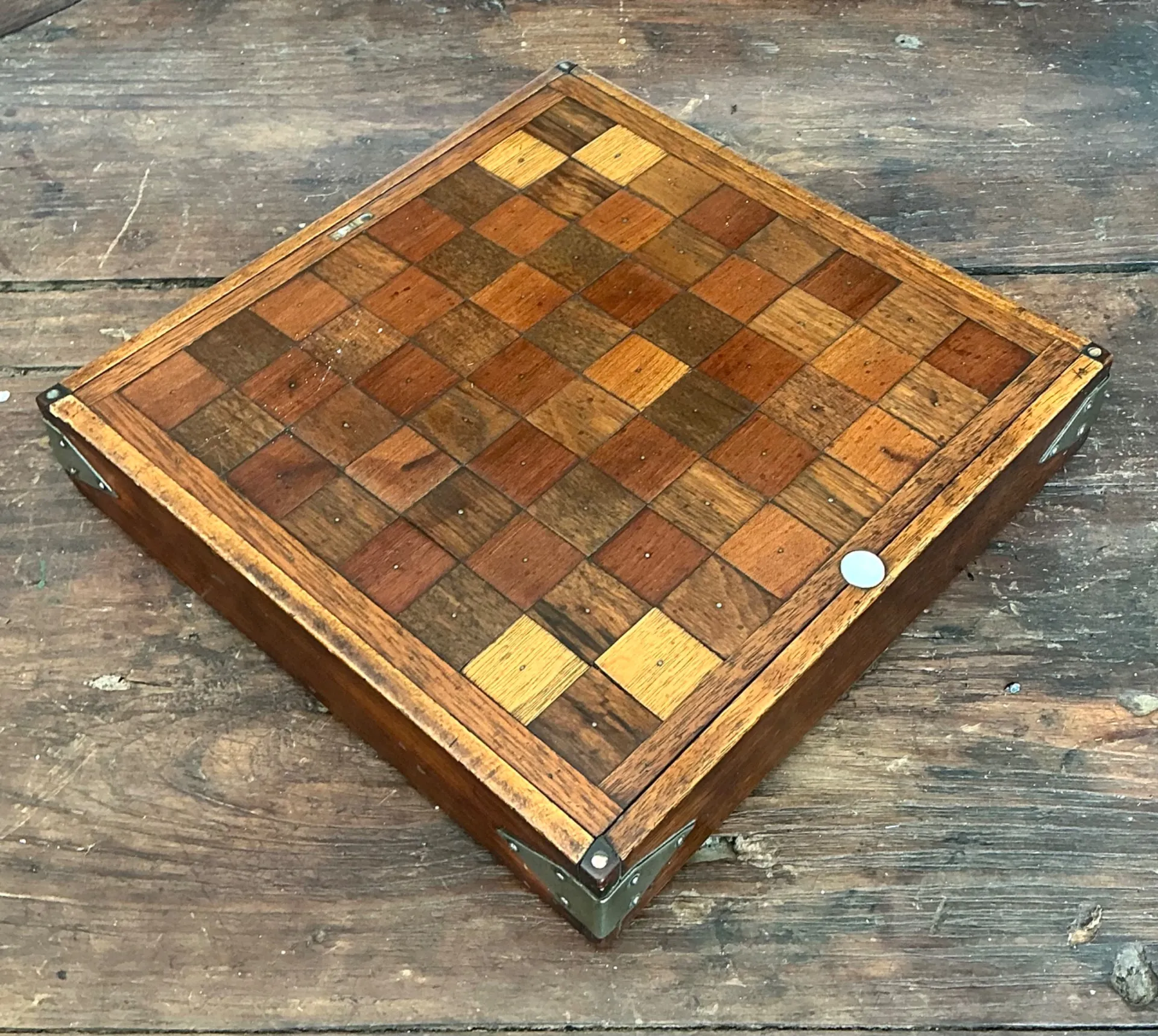 Vintage Wooden Chessboard with Metal Accents — additional photo 5