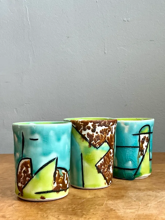 Vintage Hand-Painted Ceramic Cups — additional photo 1
