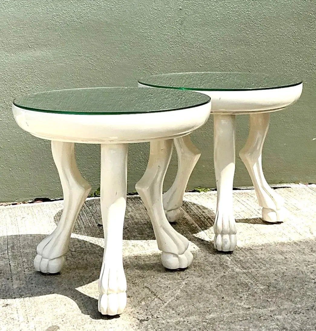 Vintage White Lacquer Paw Foot Tables After John Dickinson - A Pair — additional photo 7