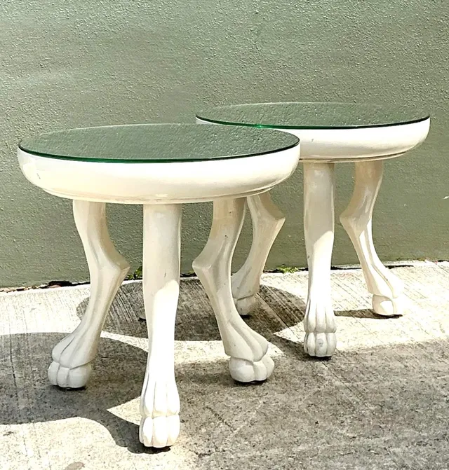 Vintage White Lacquer Paw Foot Tables After John Dickinson - A Pair — additional photo 7