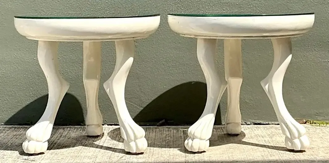 Vintage White Lacquer Paw Foot Tables After John Dickinson - A Pair — additional photo 5