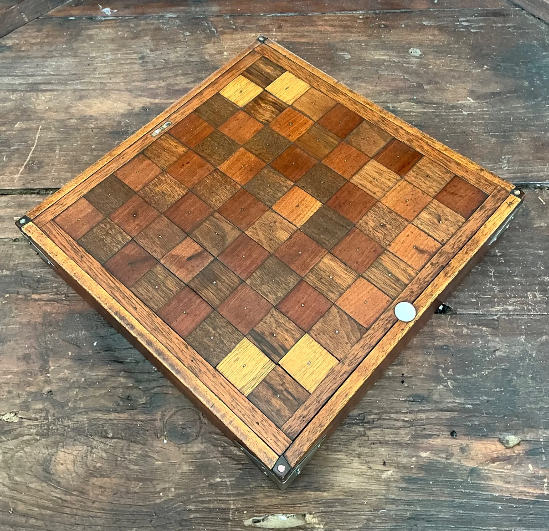 Vintage Wooden Chessboard with Metal Accents — additional photo 3