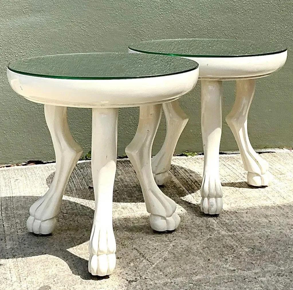 Vintage White Lacquer Paw Foot Tables After John Dickinson - A Pair — additional photo 3